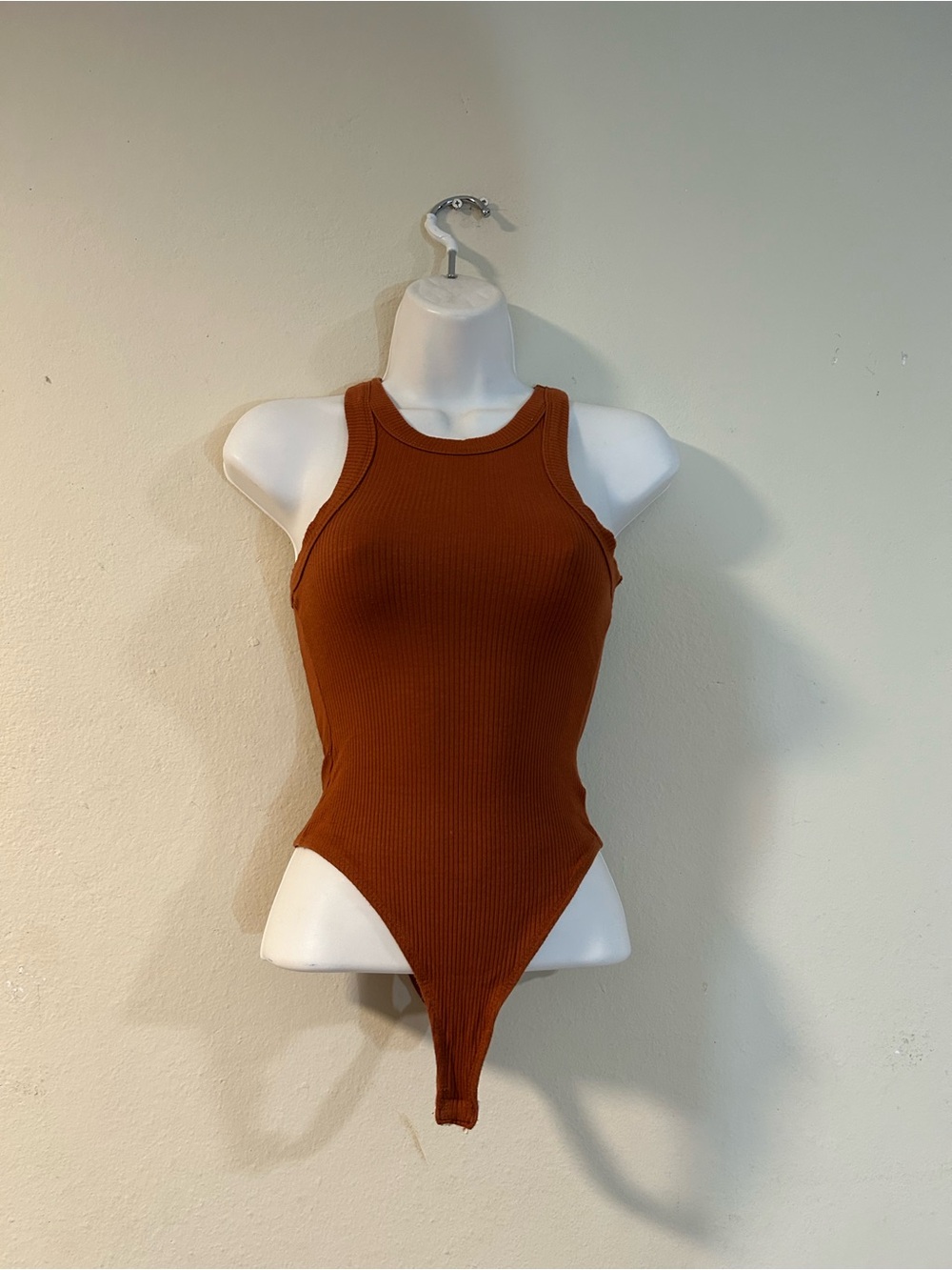 Sleeveless Ribbed Tank Bodysuit in Rust - Women